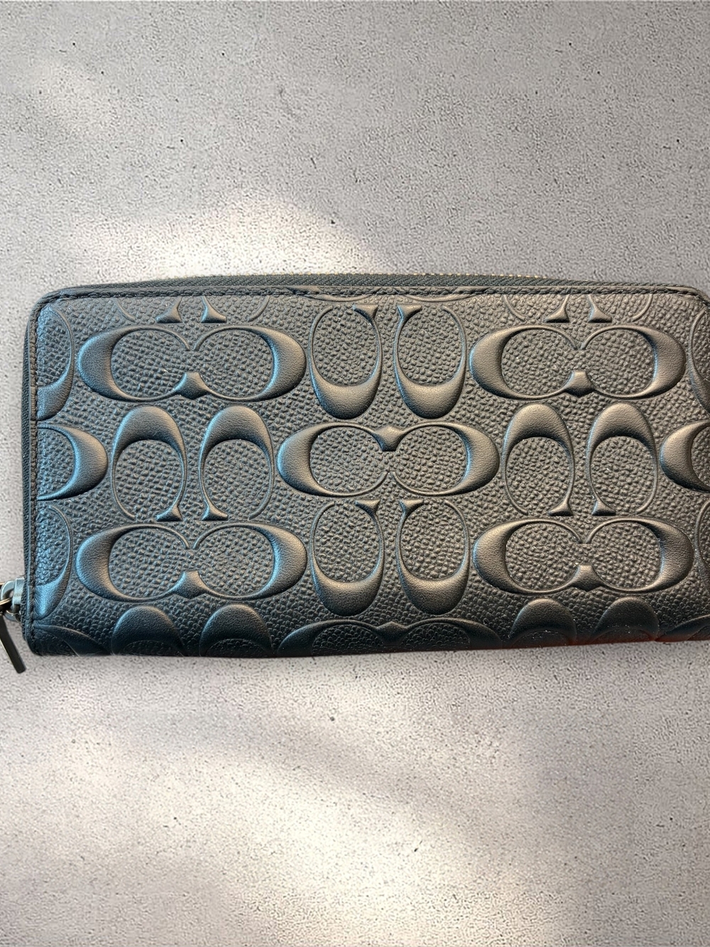 Coach Men's Black Embossed Signature C Leather Accordion Zip Wallet